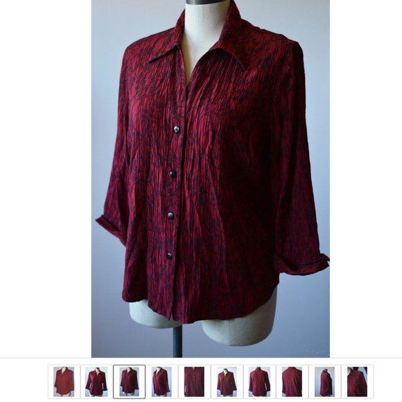 Dressbarn Brocade Leaves Pattern Women sz L 3/4 Sleeves Buttons Up Red - Picture 3 of 8
